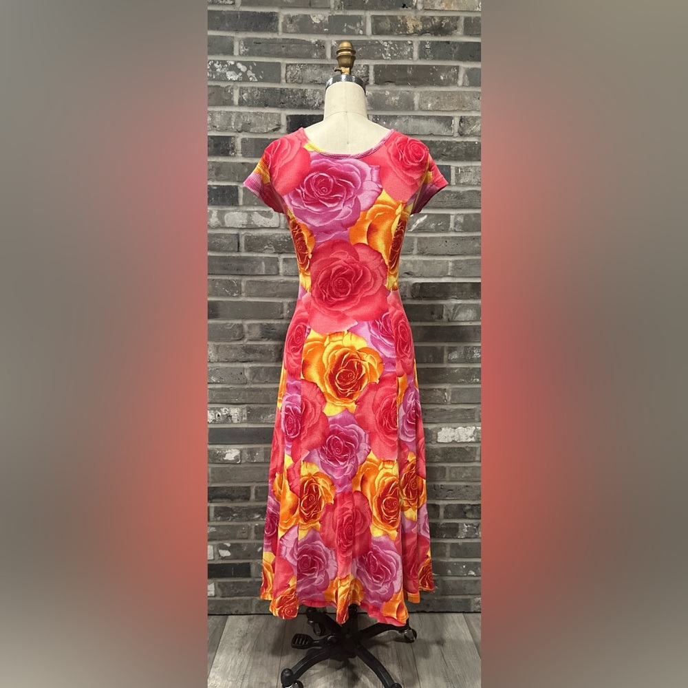 Vintage Y2K Style Rose Print Button-Front Maxi Dress - Picture 3 of 6